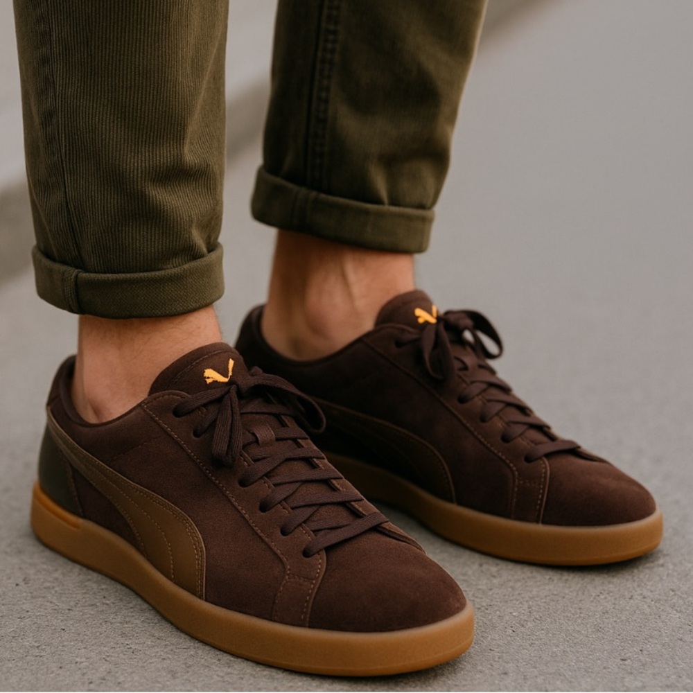 *Puma - brown leather upper - lace-up - thick ribber soles